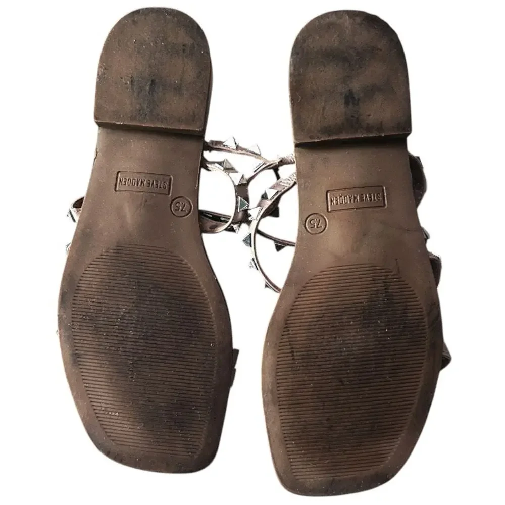 Steve Madden Studded Strappy Flat Tan Sandals 7.5